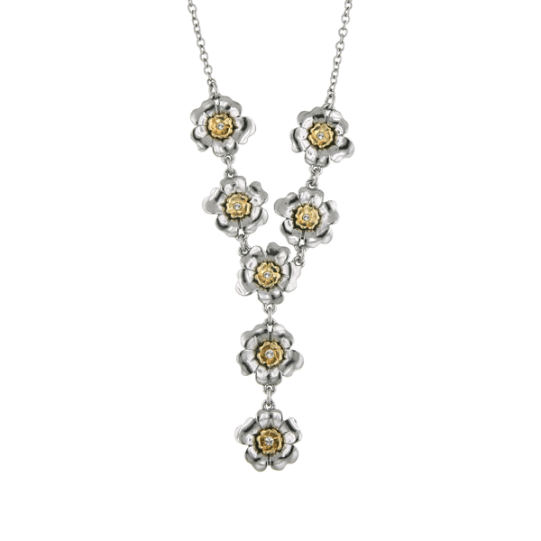 1928 Two-Tone Crystal Flower Y-Necklace