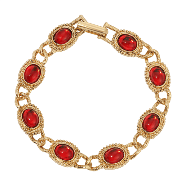 1928 Gold-Tone Red Oval Stone Bracelet