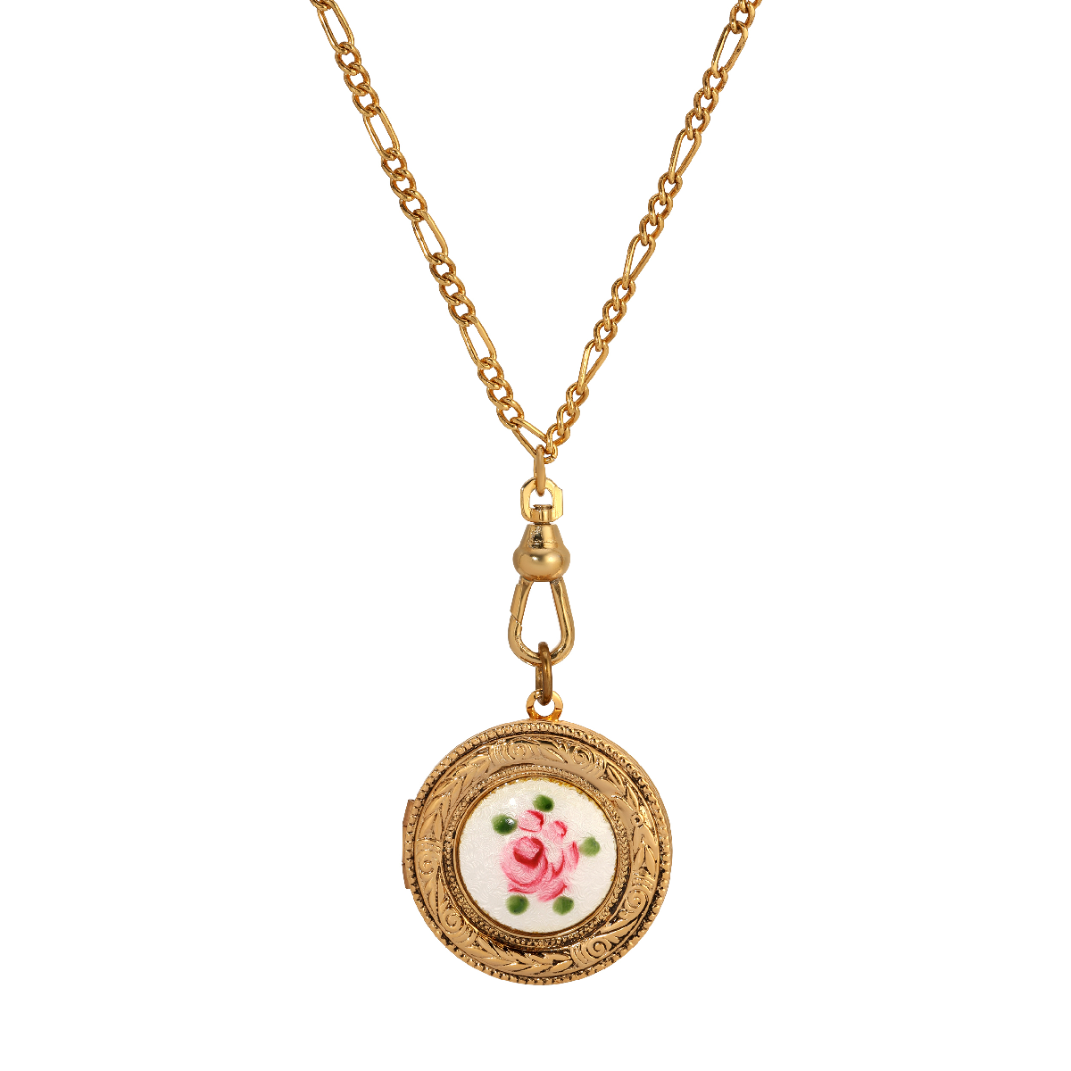1928 14kt. Gold-Tone Pink Floral Decal Locket