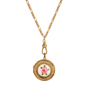 1928 14kt. Gold-Tone Pink Floral Decal Locket