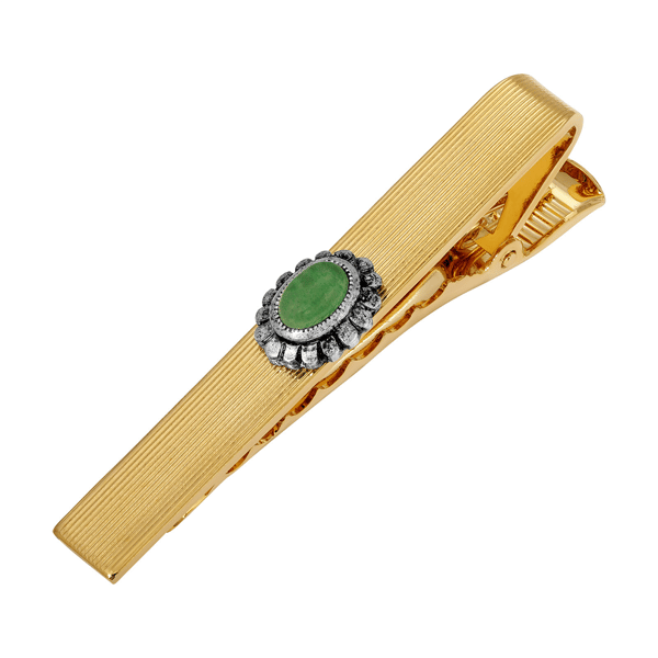 1928 Gold-Tone Oval Aventurine Tie Clip