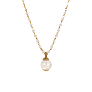 1928 14kt. Gold-Tone Round Faux Pearl Bead Drop Pendant