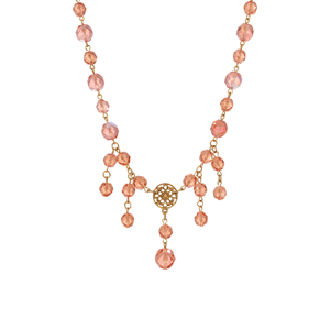 1928 Rosaline Peach Faux Pearl & Crystal Bib Necklace