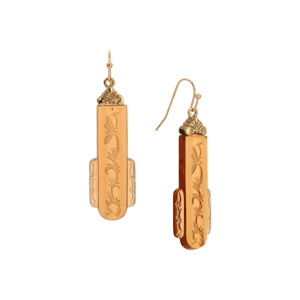 1928 14kt. Gold-Tone Brown Glass Art Deco Drop Earrings