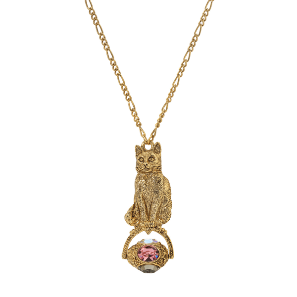 1928 Gold-Tone Spinner Cat on Glass Crystal Pendant