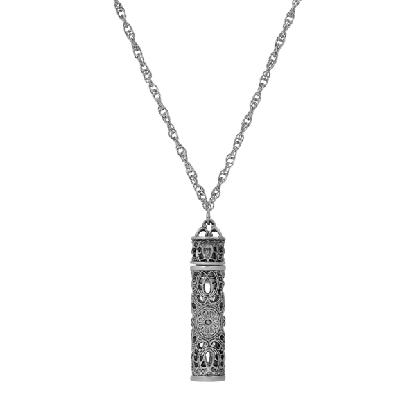 1928 Silver-Tone Filigree Vial Pendant