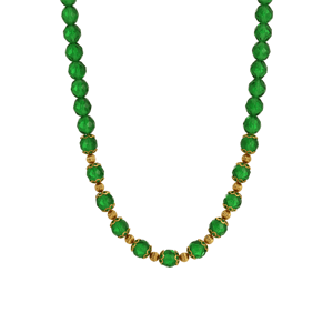 1928 Green Fire Glass & Gold Beaded Necklace