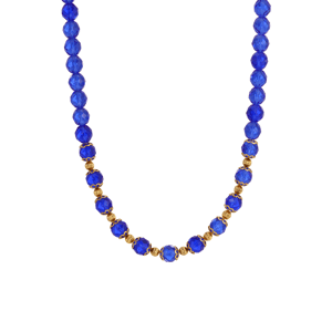 1928 Blue Fire Glass & Gold Beaded Necklace