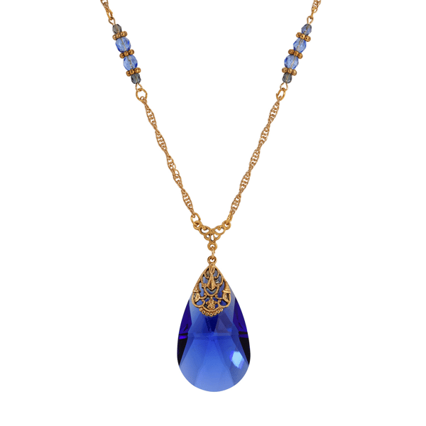 1928 Gold-Tone Blue Faceted Teardrop Pendant