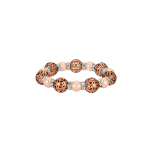 1928 Copper-Tone Faux Pearl & Filigree Bead Bracelet