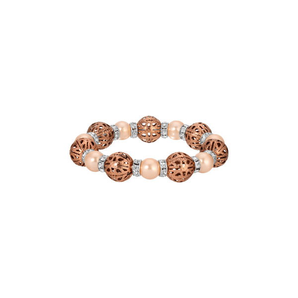 1928 Copper-Tone Faux Pearl & Filigree Bead Bracelet