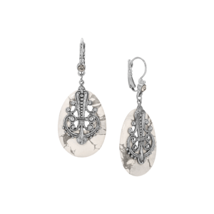 1928 White Oval Semi-Precious Filigree Drop Earrings