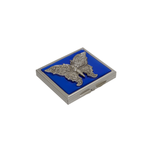 1928 Pewter-Tone Blue Enamel Butterfly Compact Mirror