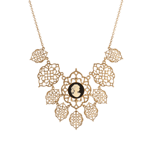 1928 Gold-Tone Filigree & Black Bib Necklace