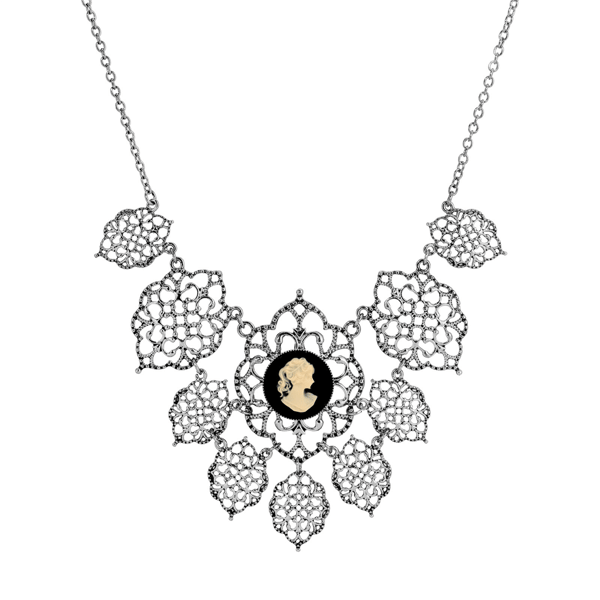 1928 Filigree & Black Cameo Bib Necklace