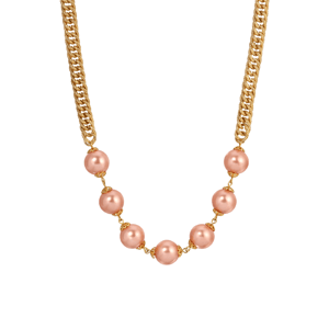 1928 18in. Gold-Tone Pink Faux Pearl Bead Necklace