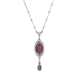 1928 Silver-Tone Purple Moonstone Bead Drop Pendant