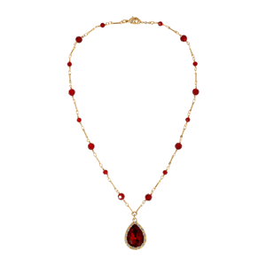 1928 Gold-Tone Beaded Siam Red Teardrop Pendant alternate view