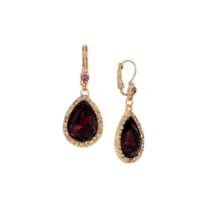 1928 Gold-Tone Purple Teardrop Leverback Drop Earring