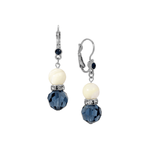 1928 Silver-Tone Mother of Pearl & Blue Bead Drop Earrings