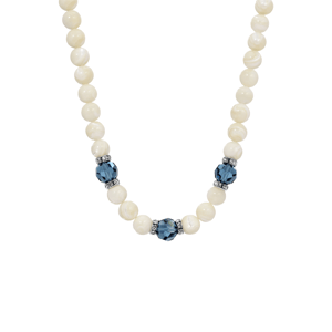 1928 Silver-Tone Mother of Pearl & Blue Beaded Necklace