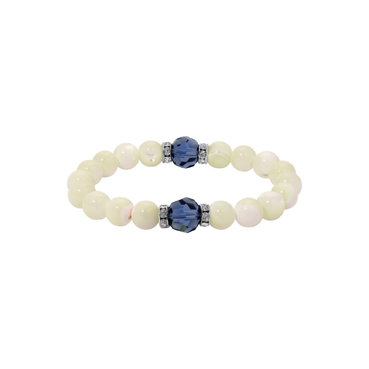 1928 Silver-Tone Mother of Pearl & Blue Beaded Stretch Bracelet