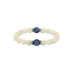 1928 Silver-Tone Mother of Pearl & Blue Beaded Stretch Bracelet