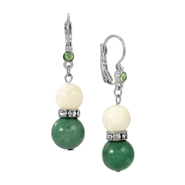 1928 Mother of Pearl and Aventurine Drop Earrings