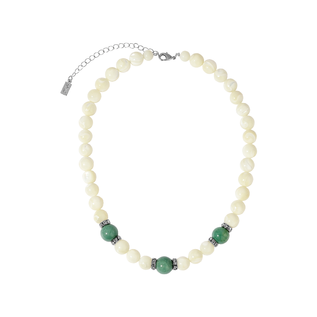 1928 Silver-Tone Mother of Pearl & Green Bead Collar Necklace