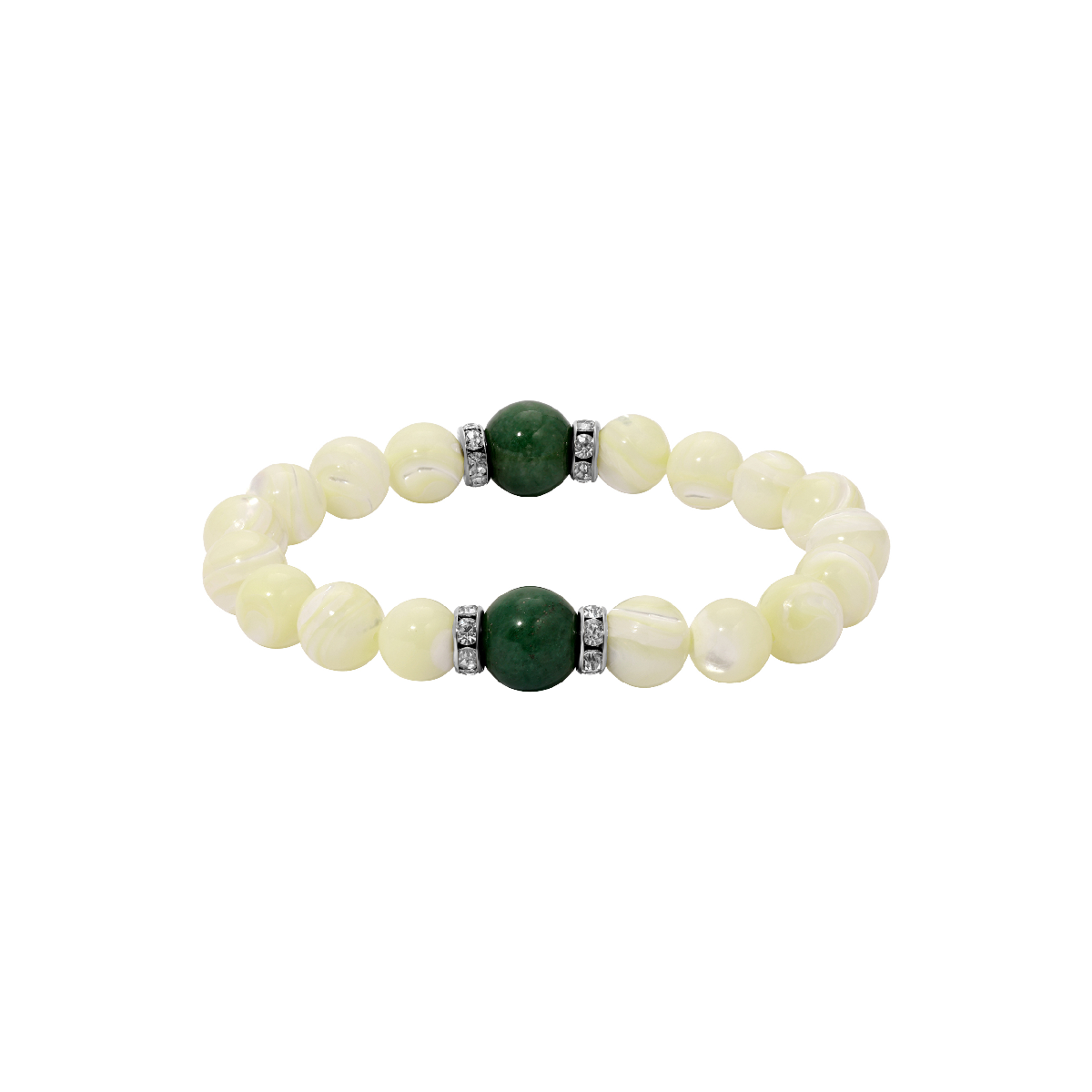 1928 Silver-Tone Mother of Pearl & Green Beaded Stretch Bracelet