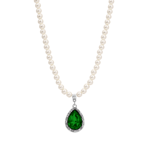 1928 Faux Pearl Bead Green Teardrop Pendant