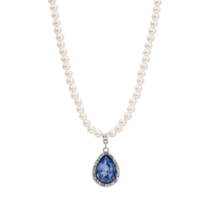 1928 Faux Pearl Bead Blue Teardrop Pendant