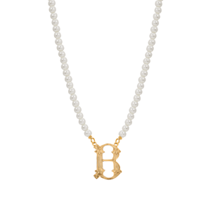 1928 14kt. Gold-Tone Faux Pearl Bead Initial B Pendant