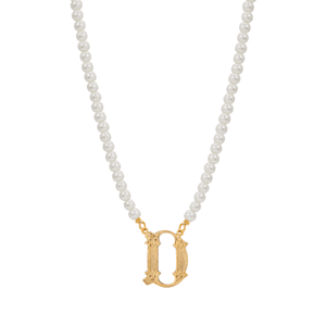 1928 14kt. Gold-Tone Faux Pearl Bead Initial D Pendant