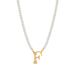 1928 14kt. Gold-Tone Faux Pearl Bead Initial F Pendant