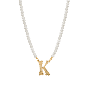 1928 14kt. Gold-Tone Faux Pearl Bead Initial K Pendant