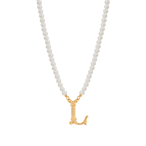 1928 14kt. Gold-Tone Faux Pearl Bead Initial L Pendant