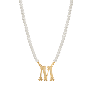 1928 14kt. Gold-Tone Faux Pearl Bead Initial M Pendant