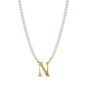 1928 14kt. Gold-Tone Faux Pearl Bead Initial N Pendant