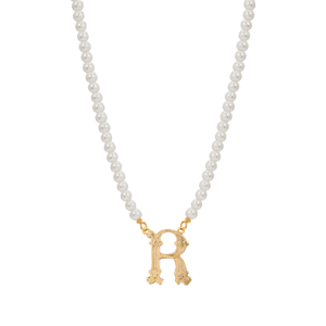 1928 14kt. Gold-Tone Faux Pearl Bead Initial R Pendant