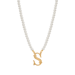 1928 14kt. Gold-Tone Faux Pearl Bead Initial S Pendant