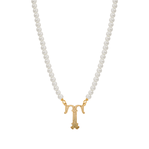 1928 14kt. Gold-Tone Faux Pearl Bead Initial T Pendant