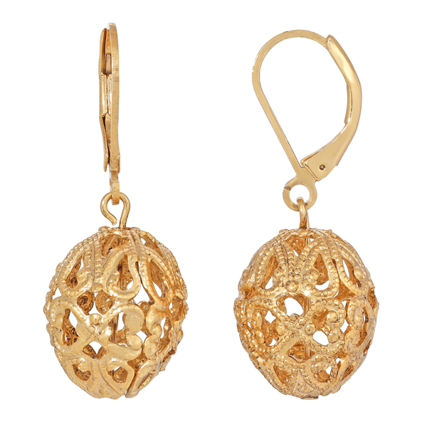 1928 Gold-Tone Filigree Lever Back Drop Earrings