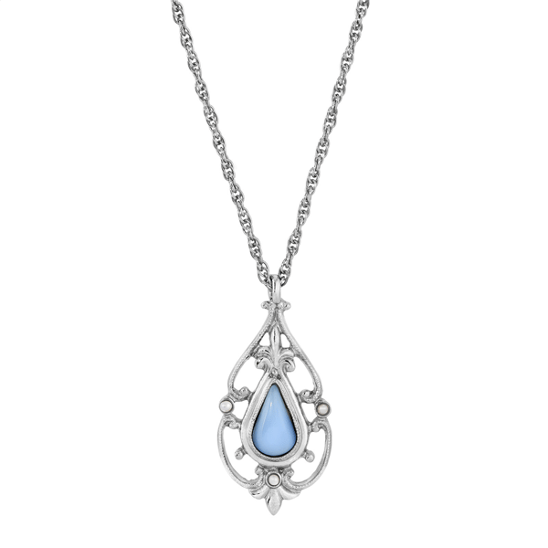 1928 Silver-Tone Imitation Blue Moonstone Necklace