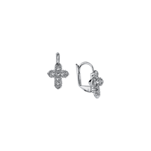 Symbols of Faith Silver-Tone Crystal Cross Leverback Earrings