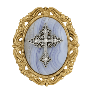 Symbols of Faith 14kt. Gold-Dipped Semi-Precious Oval Brooch