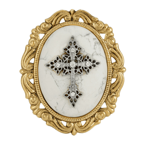 Symbols of Faith 14kt. Gold Dipped Semi-Precious Brooch - White