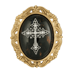 Symbols of Faith 14kt. Gold-Dipped Oval Brooch - Dark Brown