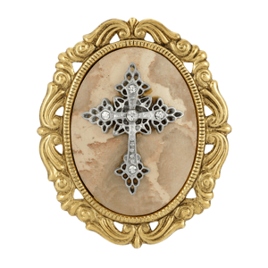 Symbols of Faith 14kt. Gold-Dipped Semi-Precious Brooch - Beige