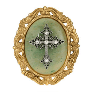 Symbols of Faith 14kt. Gold-Dipped Semi-Precious Brooch - Green